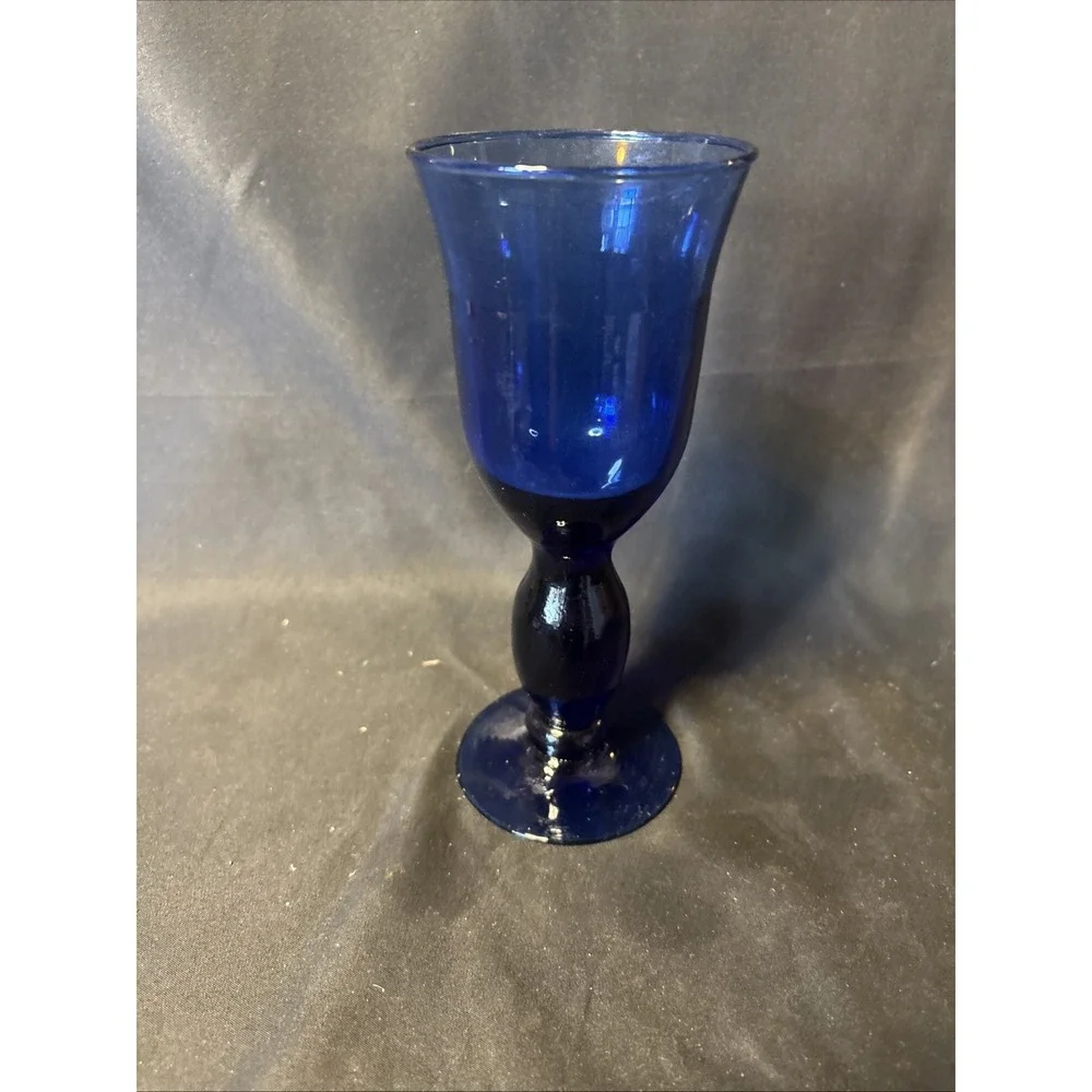 Cobalt Blue Glass Smooth Stem Wine Water Goblet 7